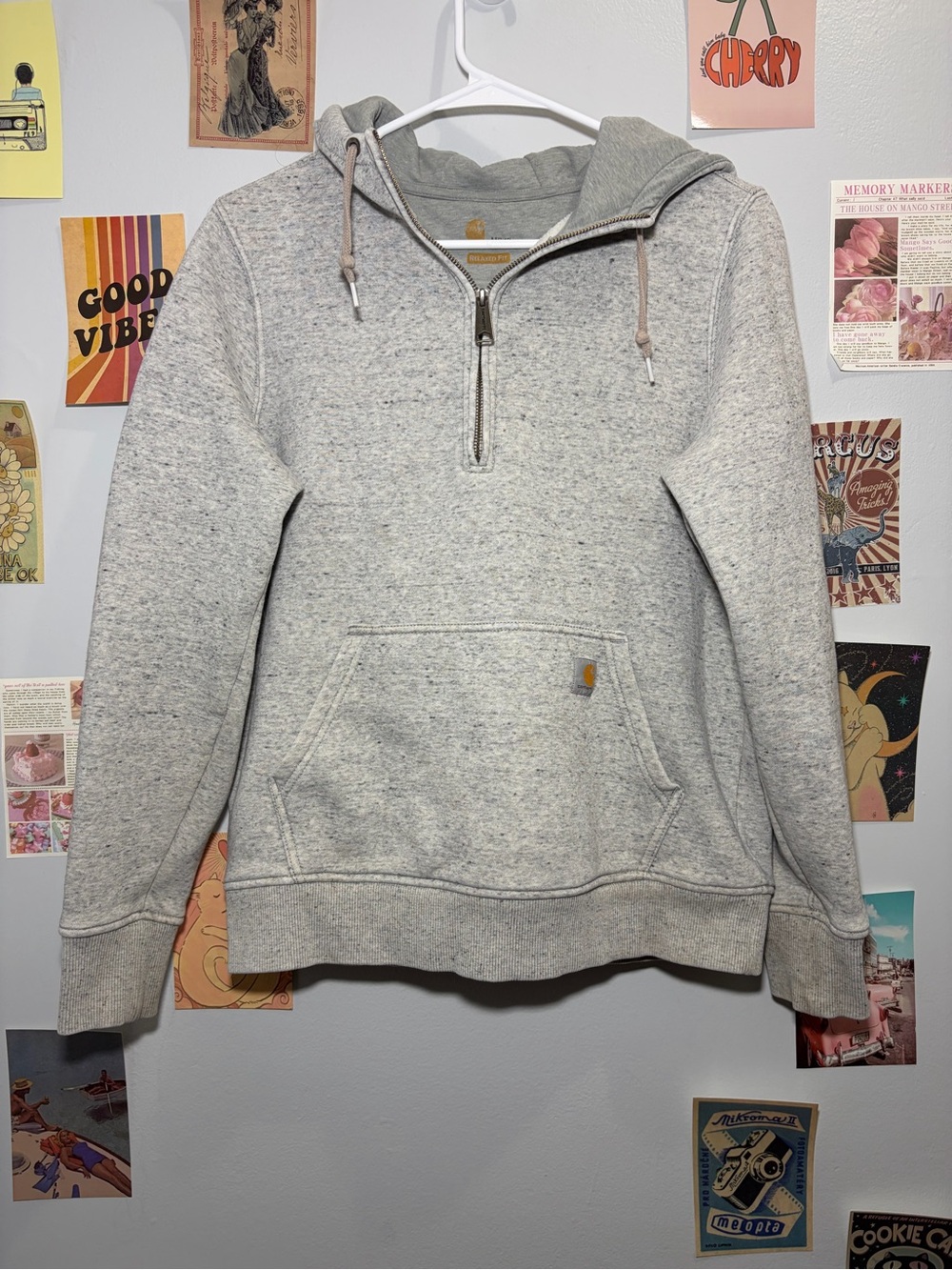 Carhartt Heather Gray Quarter-Zip Hooded Sweatshirt